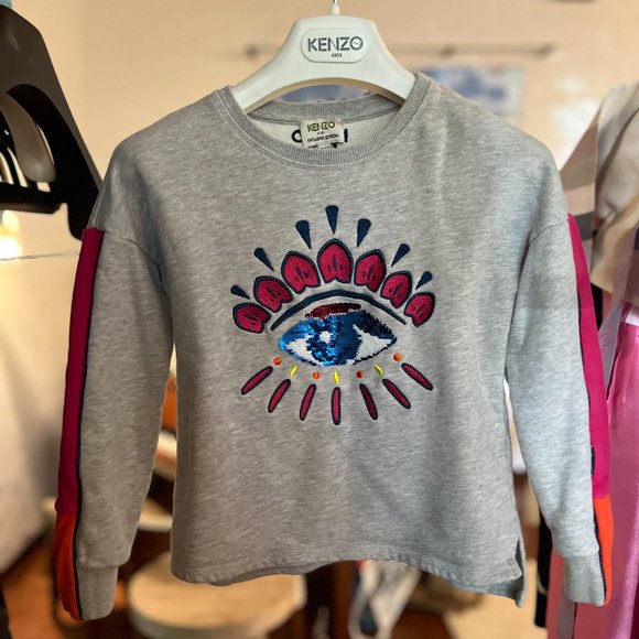 Kenzo Kids Girl Sweatshirt Size 8 Eye Motif Protection Luxury Sweater Logo Print - Picture 2 of 6
